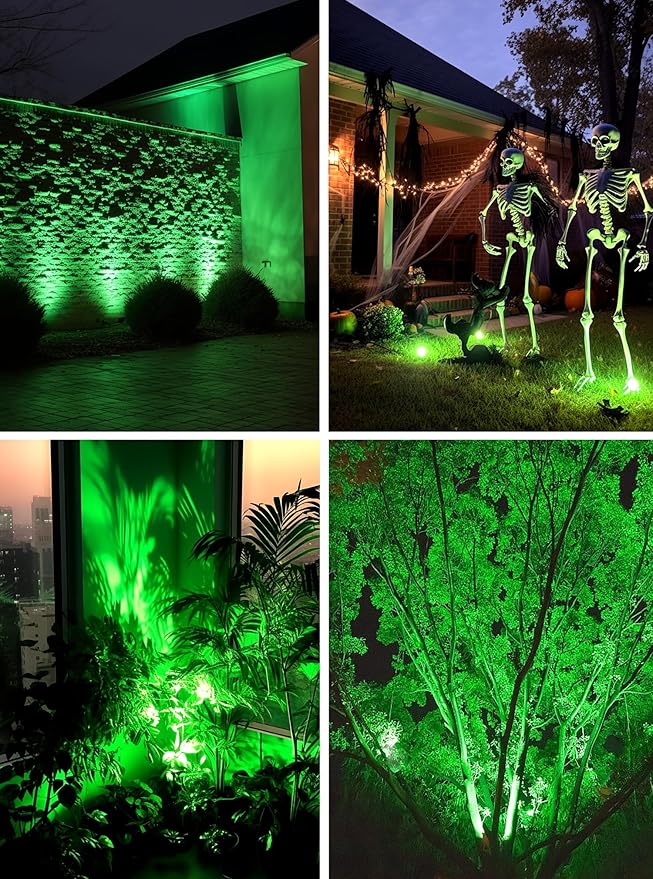 Christmas Green LED Spot Lights Landscape Lights Outdoor 110v Plug in Landscape Lighting with IP66 Waterproof Halloween Spotlights for Garden Pathway Tree Pathway 2 Pack7W Green LED Landscape Lights