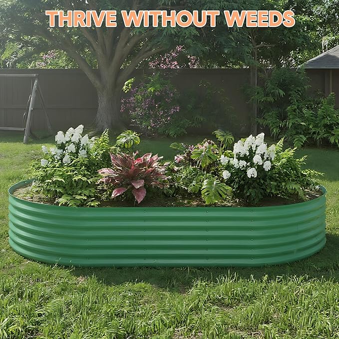 IDEALHOUSE Heavy-Duty Raised Garden Beds Outdoor 8x4x1.5ft Galvanized Steel Planter Box Rust-Resistant Elevated Garden Box for Vegetables Flowers Easy Assembly Durable Beige Planters Green