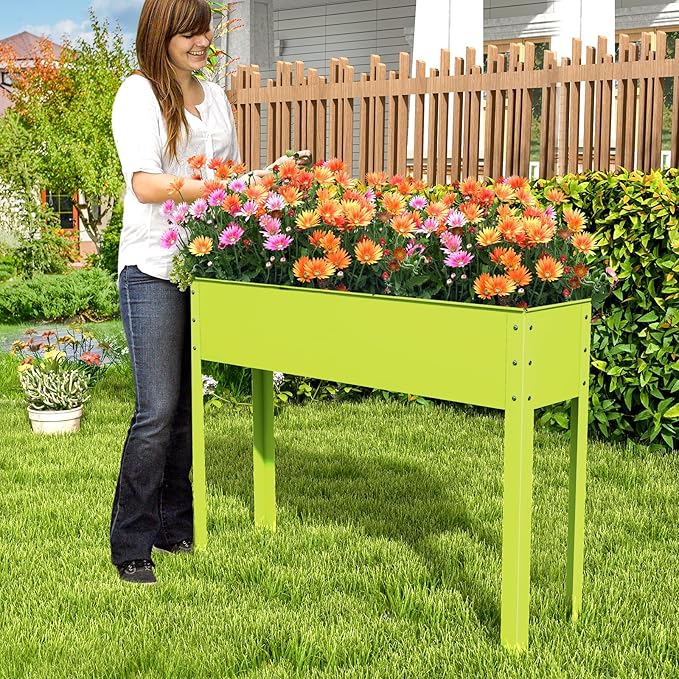 Giantex Raised Garden Bed Metal Planter Box with Legs Drain Hole Outdoor Indoor Elevated Garden Box for Vegetable Flower Herb Fruit Standing Raised Beds for Backyard Porch Balcony Green