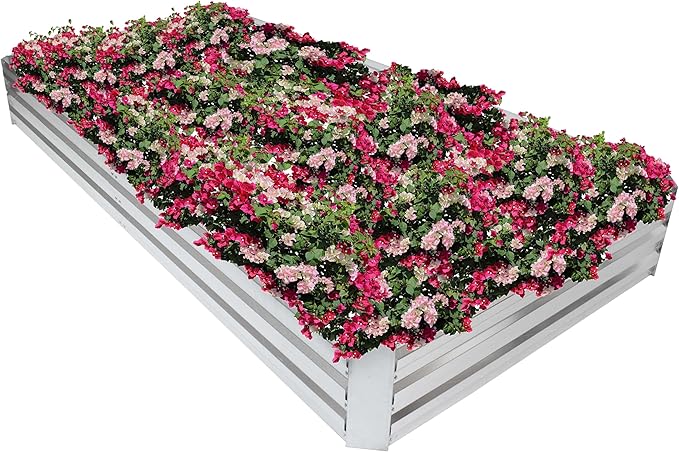 Sunnydaze Galvanized Steel Rectangular Raised Garden Bed - for Flowers Plants and Vegetables - Silver - 4 x 8 ft