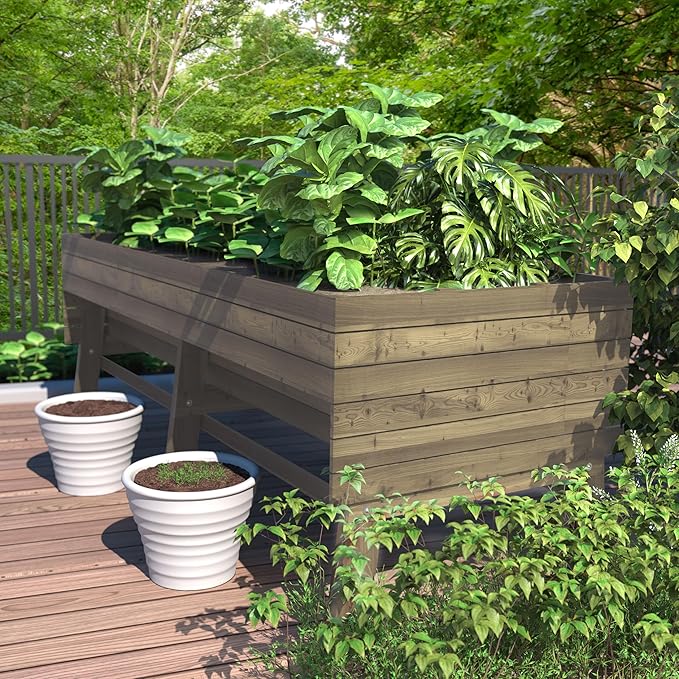 BlueWish 28.5 H Raised Garden Bed Raised Garden Beds Outdoor with Detachable Liner Elevated Planter Box Stand for Patio Backyard 6 Legs 837lbs Capacity Brown