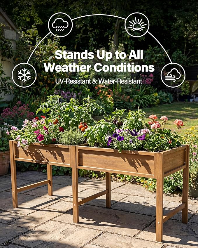 YEFU HIPS Raised Garden Bed: 72x24x30in Large Elevated Planter Boxes Outdoor for Herbs Vegetables Flowers - Raised Garden Beds Outdoor for Patio/Balcony - Comfort Height with Legs for Growing (Teak)