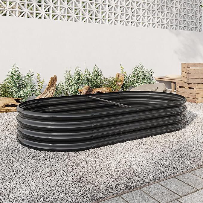 4×2×1ft Metal Raised Garden Beds Outdoor Bottomless Above Ground Raised Garden Beds Galvanized Gardening Bed for Vegetables Flower Herbs (Black 6x3x1ft Oval)