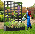 Metal Planter Box with Trellis Raised Garder Bed with Drainage Hole Privacy Screen &amp Trellis for Climbing Plants Outdoor Plant Stands 47''L×17''W×71''H Black