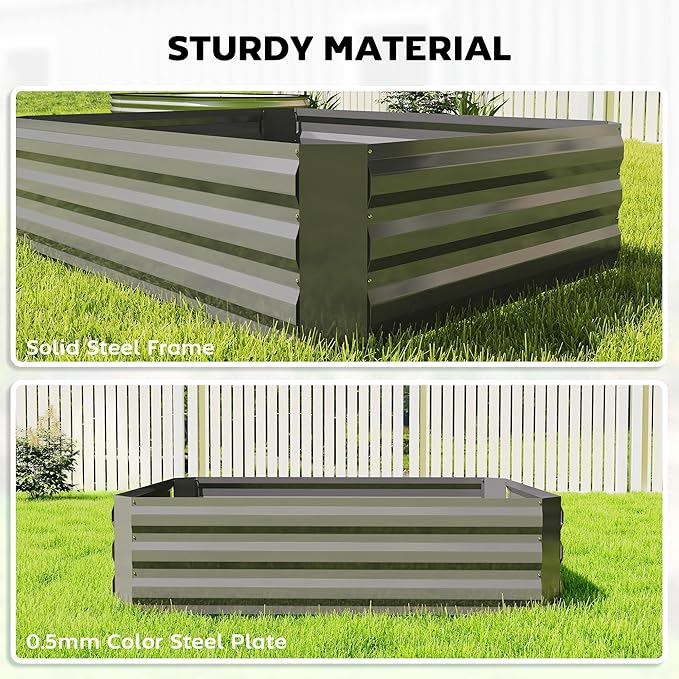 Outsunny 4 x 3 x 3ft Raised Garden Bed with Mini Greenhouse Galvanized Raised Garden Bed with Cover for Herbs and Vegetables Small Greenhouse for Patio Garden Balcony Clear and Dark Gray