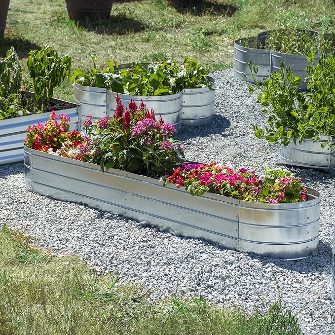 Grapevine Galvanized Steel Raised Garden Bed Oval 79IN Silver