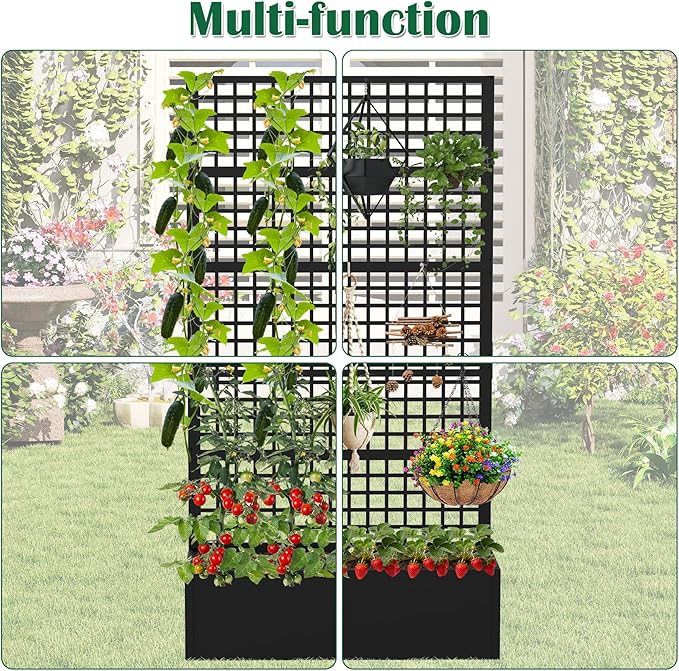 Metal Planter Box with Trellis 36 L x 16 W x 72 H Raised Garden Bed with Privacy Screen Privacy Planters for Climbing Plants Flowers Vegetables Fruits