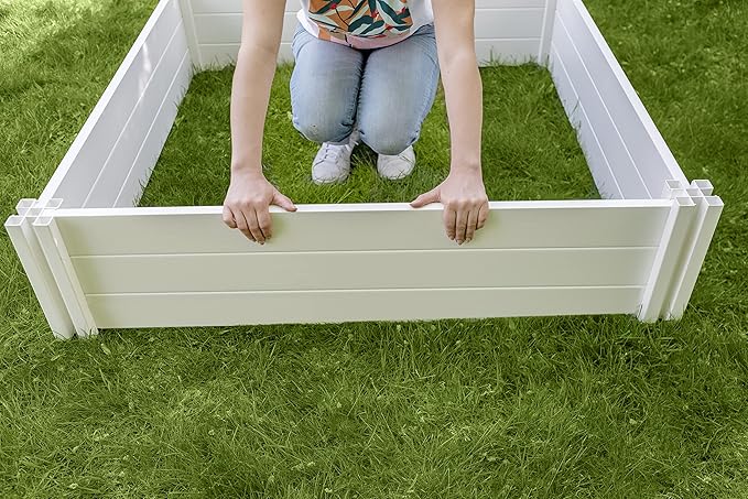 Vita Classic 4 Foot x 4 Foot x 11 inch White Vinyl Raised Modular Garden Bed White PVC BPA and Pthalate Free VT17108