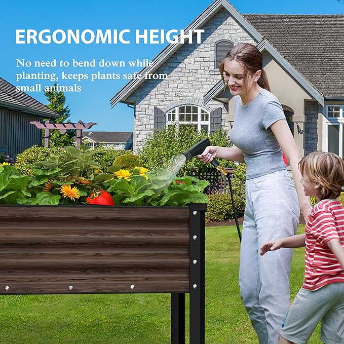 Galvanized Raised Garden Bed with Legs 48 W x 24 D x 32 H Large Metal Elevated Raised Planter Box with Drainage Gaps for Backyard Patio Balcony 507lbs Capacity Rustic