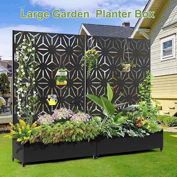 Raised Garden Bed with Trellis and Wheels73x47x16 Metal Raised Garden BedBlack Star Metal Planter with Climbing Trellis for Vines &amp Vegetables