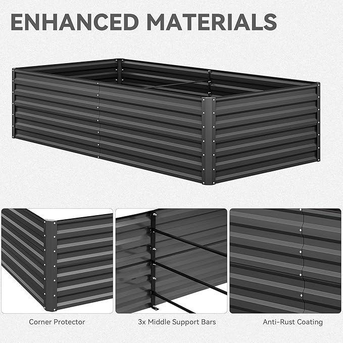 YITAHOME 8x4x2ft 2pcs Large Raised Garden Bed Kit Galvanized Metal Planter Box with Gloves Ground Nails &amp Safety Rubber Outdoor Above Ground Planters for Plants Vegetables Flowers Black