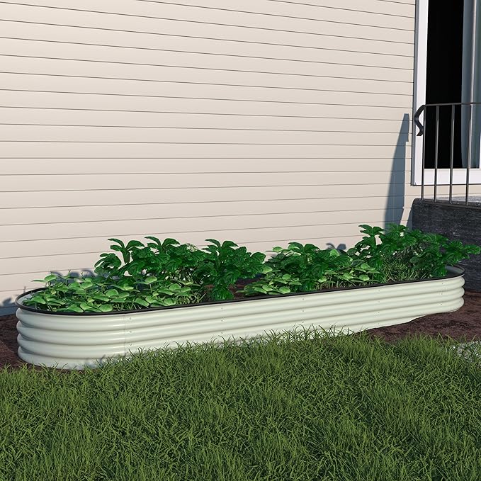 BlueWish 8x2x1FT Raised Garden Bed 11.1” H Galvanized Raised Garden Bed with Bottomless Rubber Strip 9-in-1 Modular Raised Planter Box Outdoor for Vegetable Flower Beige