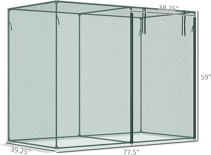 6' x 3' Crop Cage Plant Protection Tent with Zippered Doors for Vegetable Garden Backyard Green