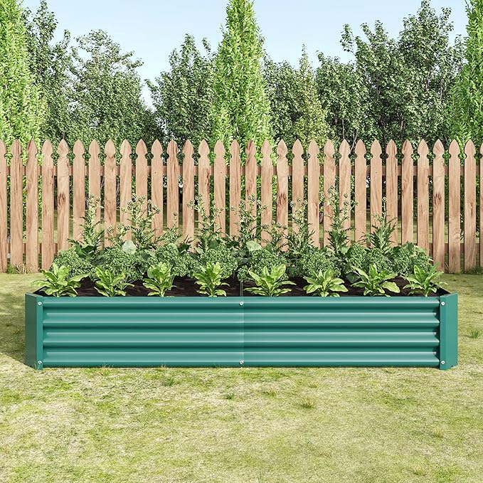 Raised Garden Bed Outdoor 6×3×1ft Metal Raised Rectangle Planter Beds for Plants Vegetables and Flowers Green