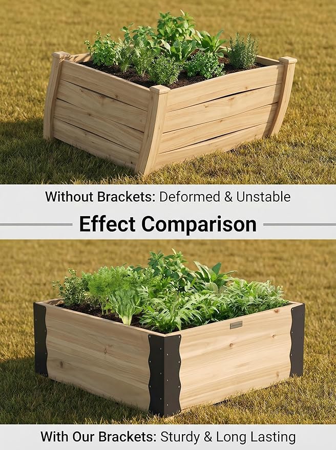 8 Pack Raised Garden Bed Corner Brackets Kit for 20-24 Raised Bed 11x3”x3“ Heavy Duty L Shaped Garden Bed Connectors with Screws Decorative Corner Braces for Planter Box Furniture &amp Wood Fen