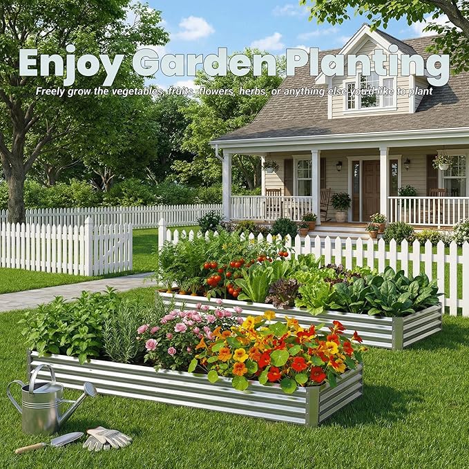 2Packs 6X2X1 FT Galvanized Raised Garden Beds Outdoor Planter Raised Beds for Gardening Vegetables Flowers Large Metal Garden Box Deep Plant Flower pots Outdoor