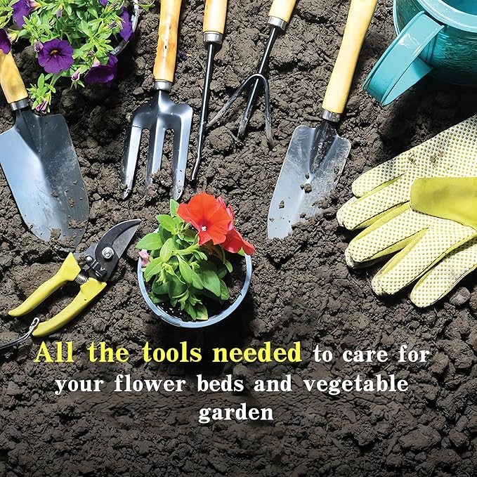 Garden Tools Set 9-Piece Heavy Duty Carbon Steel Gardening Kit Ergonomic Hand Tools for Digging Planting Pruning Durable Gardening Tools Set with Storage Solution Ideal Garden Gifts for Women Men