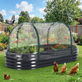 6x3 FT Large Galvanized Raised Garden Bed with Greenhouse Cover Steel Planter Kit with Zippered Doors &amp Open Base for Vegetables &amp Flowers Grey
