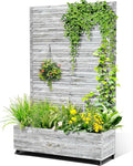 Metal Raised Garden Bed with Trellis 2-in-1 Planter Box &amp Privacy Screen for Climbing Plants Outdoor Standing Flower Bed with Drainage Holes 47.2 L x 16.7 W x 70.8 H White Oak Grain