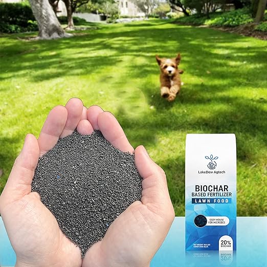 LakeDew Biochar Lawn Fertilizer 16‑0‑8 – Moisture Retention &amp Microbial Boost – Fix New Construction or Sandy Soils – Eco‑Friendly Covers 2500‑6000 sq ft (19.6lb)
