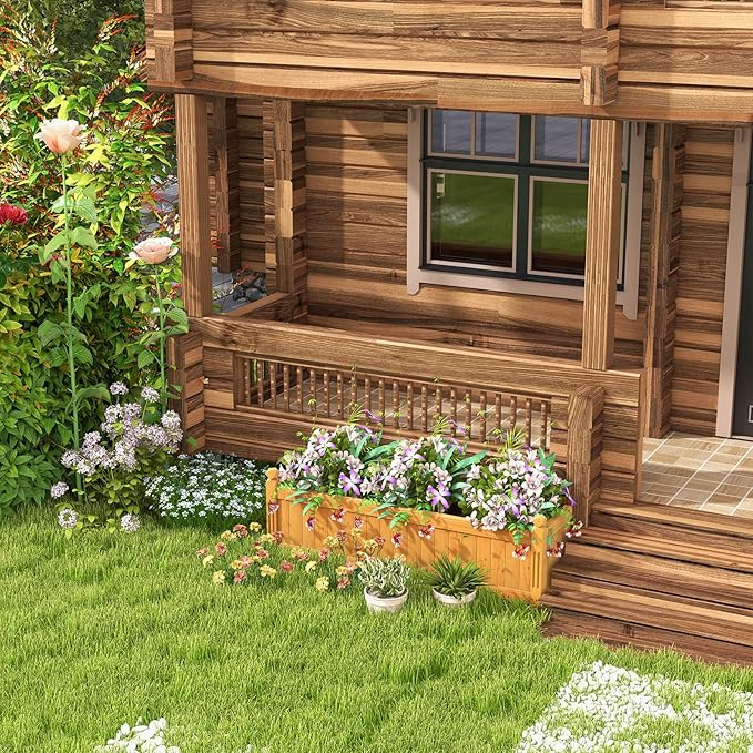 S AFSTAR Wooden Raised Garden Bed Outdoor Rectangular Plant Box W/Drainage Holes Wood Raised Planter for Vegetable Fruit Flower Rise Planter Container for Yard Patio Garden 43.5 L x 16 W x 14 H