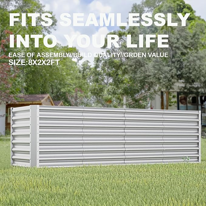 8X2X2ft Galvanized Raised Garden Bed for GardeningMetal Planter Boxes Outdoor Patio Kit Planting Bed for Vegetables Flowers HerbSilver
