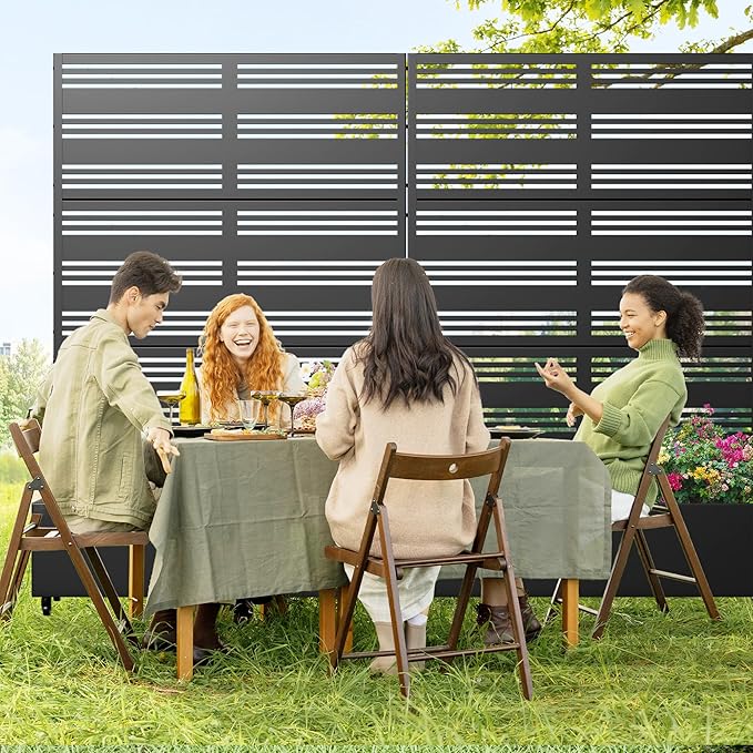 Casaphoria 72x47 Metal Raised Garden Bed with Trellis(2 Pack) Outdoor Planter Box with Wheels &amp Drainage Holes for Climbing Plants Flowers Elevated Garden Kit with Privacy Screen Black-Harol