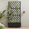 Casaphoria Metal Raised Garden Bed with Trellis and Wheels 72x35x16 Planter Box for Climbing Plants Vegetables &amp Vines Features Drainage Holes and Privacy Screen (Black-Rhombus)