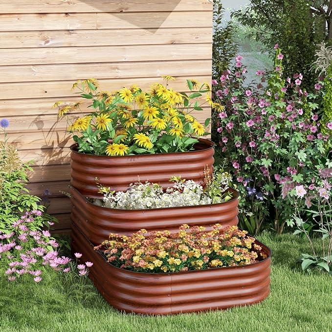 3-Tier Galvanized Steel Raised Garden Bed Kit 62.25 X 43 X 32.25 - 3 Stacking Planter Boxes for Outdoor Gardens Backyards Patios
