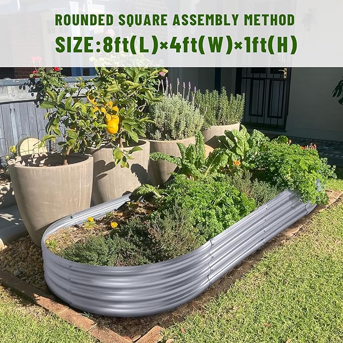 Land Guard 2Pcs Galvanized Steel Raised Garden Bed8 x 4 x 1 ft Large Metal Raised Planter Beds Aluminum Raised Garden Bed for Vegetables 8 x 4 x 1ft(2pcs)
