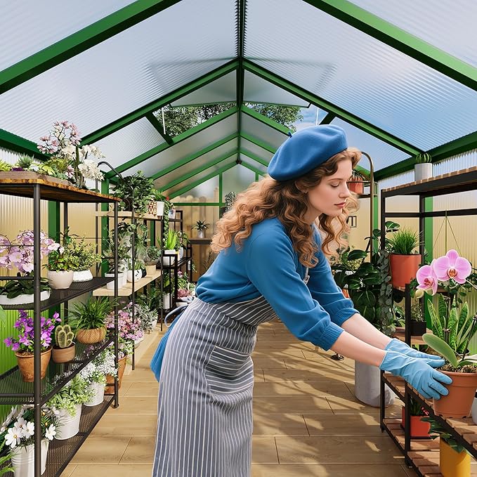 8x10 FT Greenhouse Greenhouses for Outside Polycarbonate Greenhouse with Aluminum Frame Lockable Door and Ajustable Roof Vent for Backyard Green Houses for Outside Garden Backyard Patio