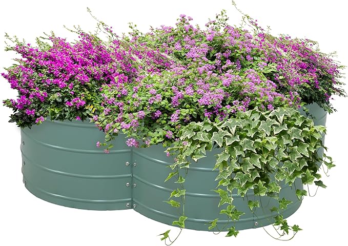 Sunnydaze Galvanized Raised Garden Bed - Metal Raised Bed for Gardening - Outdoor Planter Box for Flowers Plants and Vegetables - Green - 12” H Clover