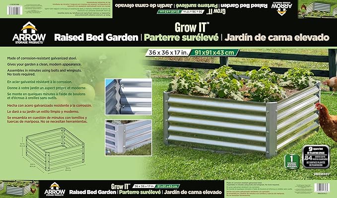 Arrow Sheds GrowIT Galvanized Steel Raised Flower and Plant Bed for The Garden or Greenhouse 36 x 36 x 17