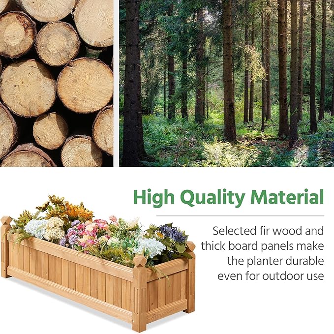 Yaheetech 43.5″ L × 16″ W × 14″ H Wooden Raised Garden Bed Horticulture Rectangular Garden Planter Outdoor Raised Planter Box for Patio/Yard/Greenhouse Vegetable/Flower/Herbs Light Brown2pcs