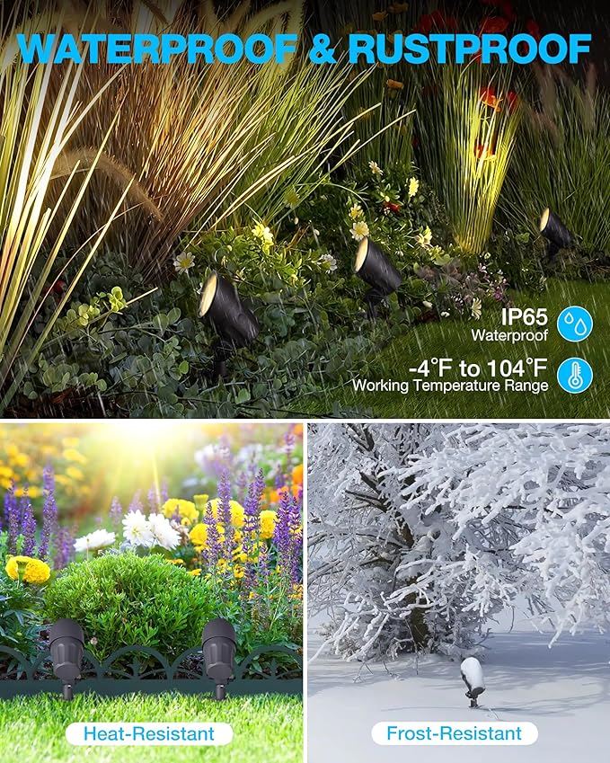 SUNVIE 6W LED Landscape Lights Low Voltage Landscape Lighting with Connectors Warm White Landscape Spotlights Outdoor 12-24V Waterproof Yard Garden Lights Wired Tree Wall Landscape Spotlights 8 Pack