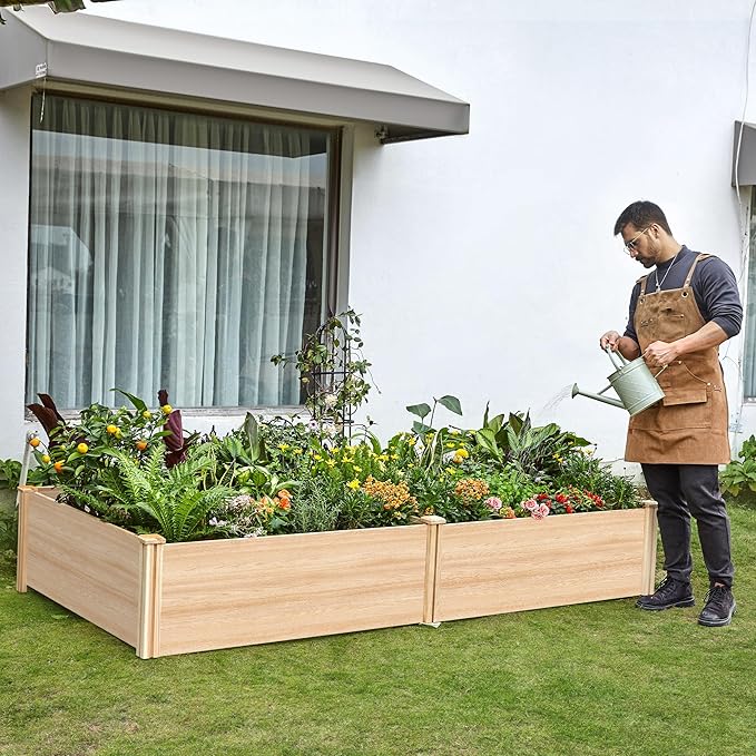 SPECRAFT 15 Inch Depth 8x4 FT Deep Wooden Raised Garden with Open Base Extra Large Planter Box for Deep-Rooted Plants Ideal for Outdoors Patio Backyard