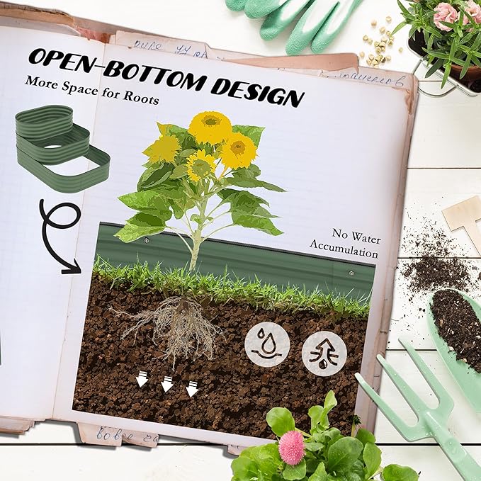 3-Tier Galvanized Steel Raised Garden Bed Kit Outdoor Vegetable Patio Planter with Drainage ++ Elevated Garden Bed for Backyard