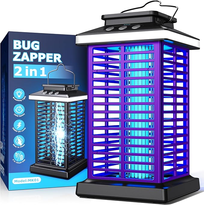 Bug Zapper Outdoor Mosquito Zapper 2 in 1 Portable &amp Rechargeable Bug Zapper Outdoor with 5000mAh Battery &amp LED Night Light 4000V Electric Fly Zapper for OutsidePatioBackyardGarden Purple