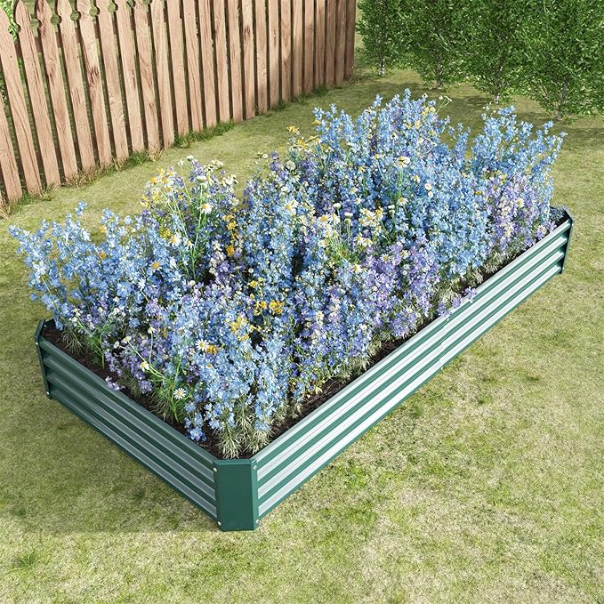 Raised Garden BedRaised Beds for Gardening Outdoor for Vegetables Flowers Ground Planter BoxGalvanized Raised Garden Beds. (Green with 8x4x1ft)