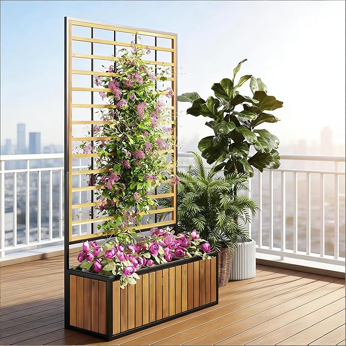 Wooden Raised Garden Bed with Trellis