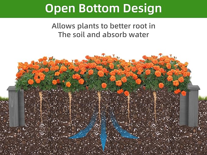Raised Garden Bed 48x48x10'' Outdoor Wood Planter Box Over Floor Tool Free Assembly