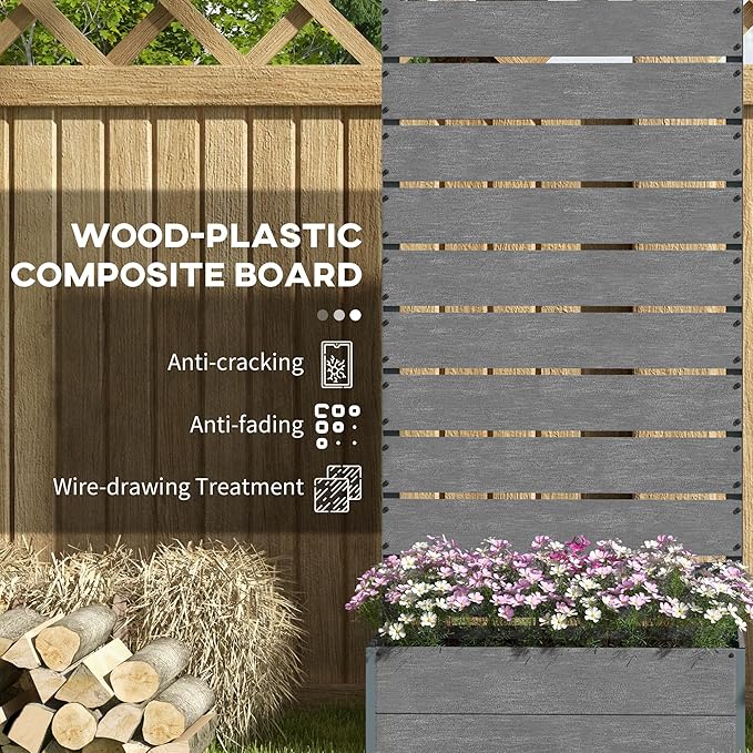 Tomato Planter Box with Support Trellis 59 Inch Tall Raised Garden Bed for Climbing Vegetables Outdoor Planter with Drainage Holes for Patio Gray