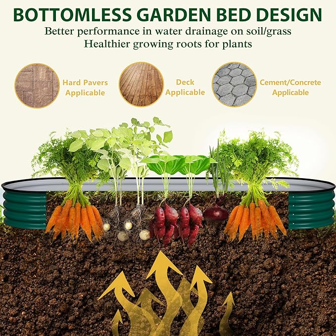 8x2x1ft Galvanized Raised Garden Bed 9-in-1 Outdoor Metal Raised Planter Box Oval for Vegetable Flower Backyard and Patio Green