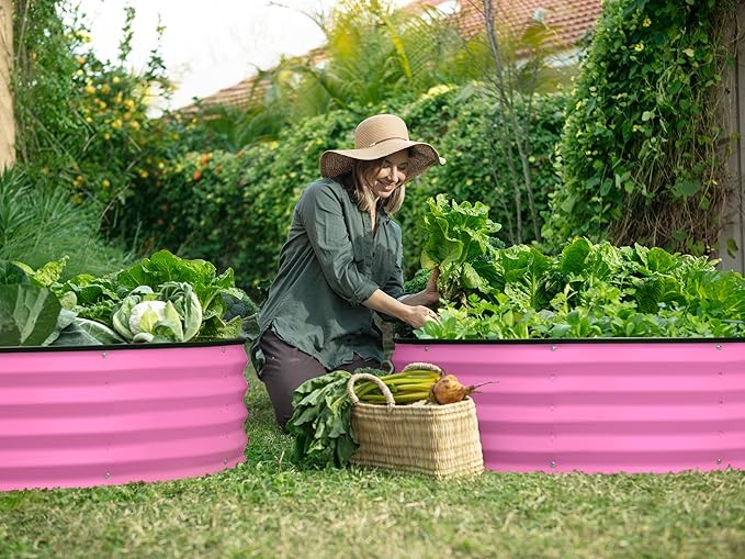 Plant &amp Plot Galvanized Raised Garden Beds Outdoor // 4×2×1 ft &amp 4×4×1 ft Planter Raised Beds for Gardening Vegetables Flowers // Large Metal Garden Box (Pink)
