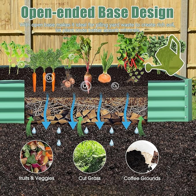 6x3x1ft Galvanized Raised Garden Bed Outdoor Planter Garden Boxes Large Metal Planter Box for Gardening Vegetables Fruits Flowers Green