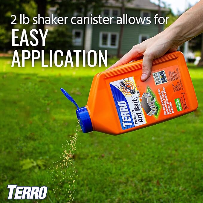TERRO T2600 Perimeter Outdoor Ant Bait Plus - Attracts and Kills Carpenter Ants Roaches Crickets Earwigs Silverfish Slugs and Snails - 2 Pack 4Lbs