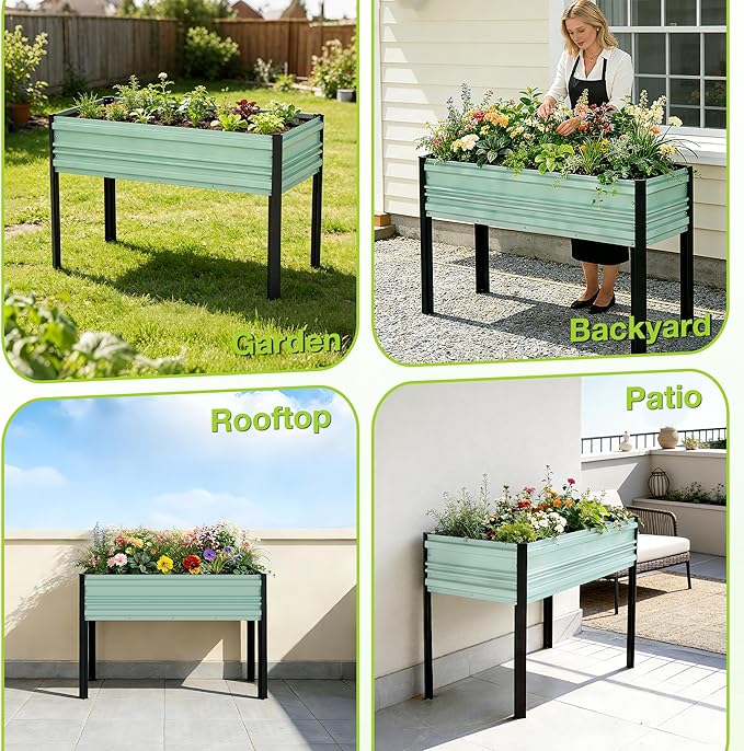 WORKPRO 48x24x32in Outdoor Galvanized Raised Garden Bed with Legs 600LB Elevated Planter Box for Vegetable Flowers Herbs Light Green