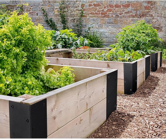 Blulu 12 Pcs Raised Garden Bed Corner Brackets for 20-24'' Bed Metal Garden Corner Bracket Decorative 11 x 3 x 3 L Corner Brackets with Screws for Furniture Flower Vegetable Planter (Black)