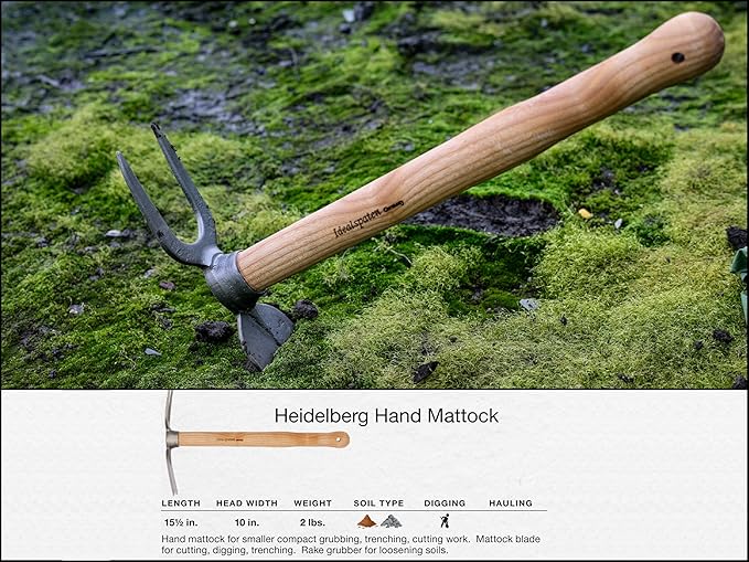 IDEALSPATEN Small Garden Tool Set Collection - 4 Piece Set - Panzer Field Shovel Heidelberg Hand Mattock Hanover Hand Rake Lübeck Hand Shovel