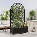 Metal Planter Box with Trellis Privacy Fence with Planter Box Privacy Planters for Patio with Drainage Holes Round Raised Garden Bed with Wheels for Climbing Plants Vegetables (Black+Round+Metal)
